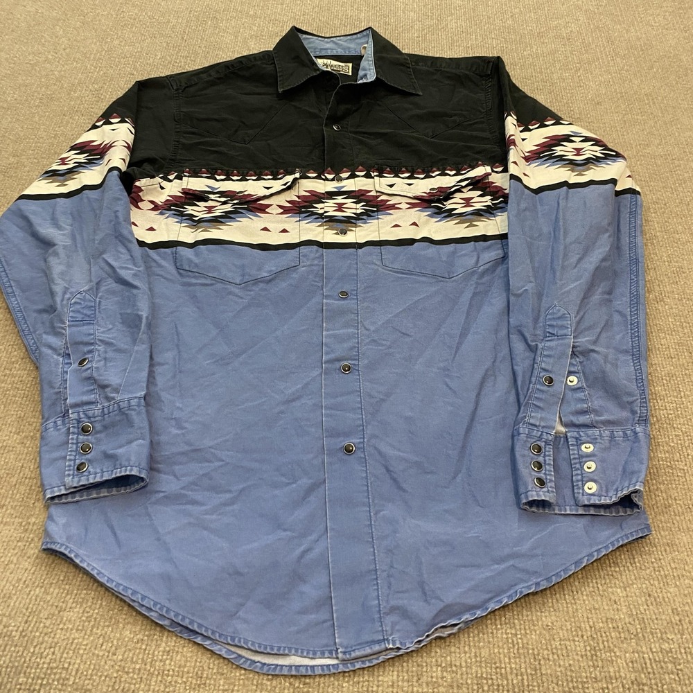 Vintage Express Rider Shirt Mens Small Multicolor Western Snap Long Sleeve Aztec